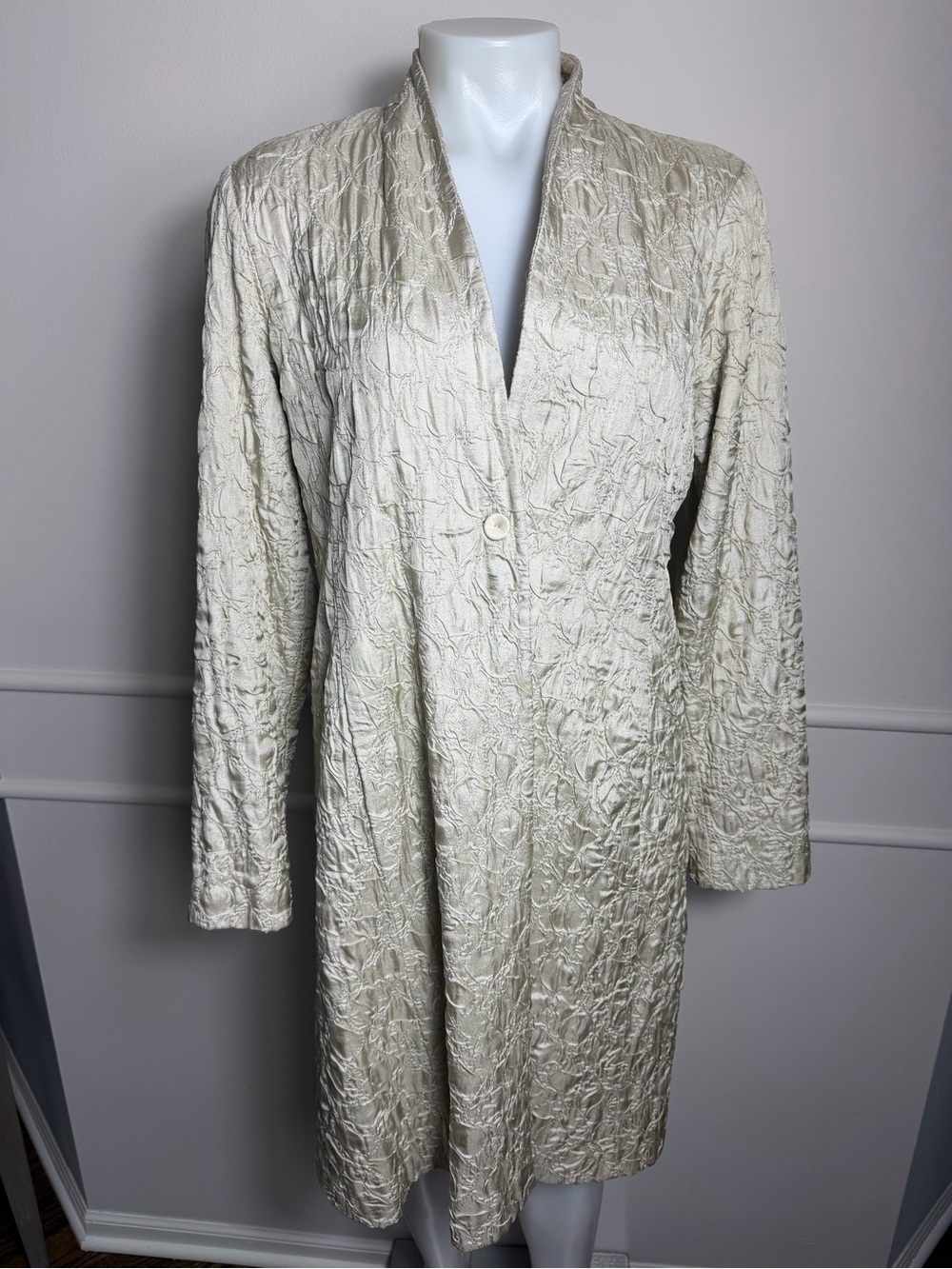 Eileen Fisher SILK Cream Textured Single-Button Coat Sz S NEW